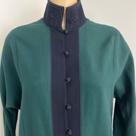 VTG Linda Allard Ellen Tracy Women 8 100% Wool Green Blue Buttoned Sweater Dress - Picture 3 of 15